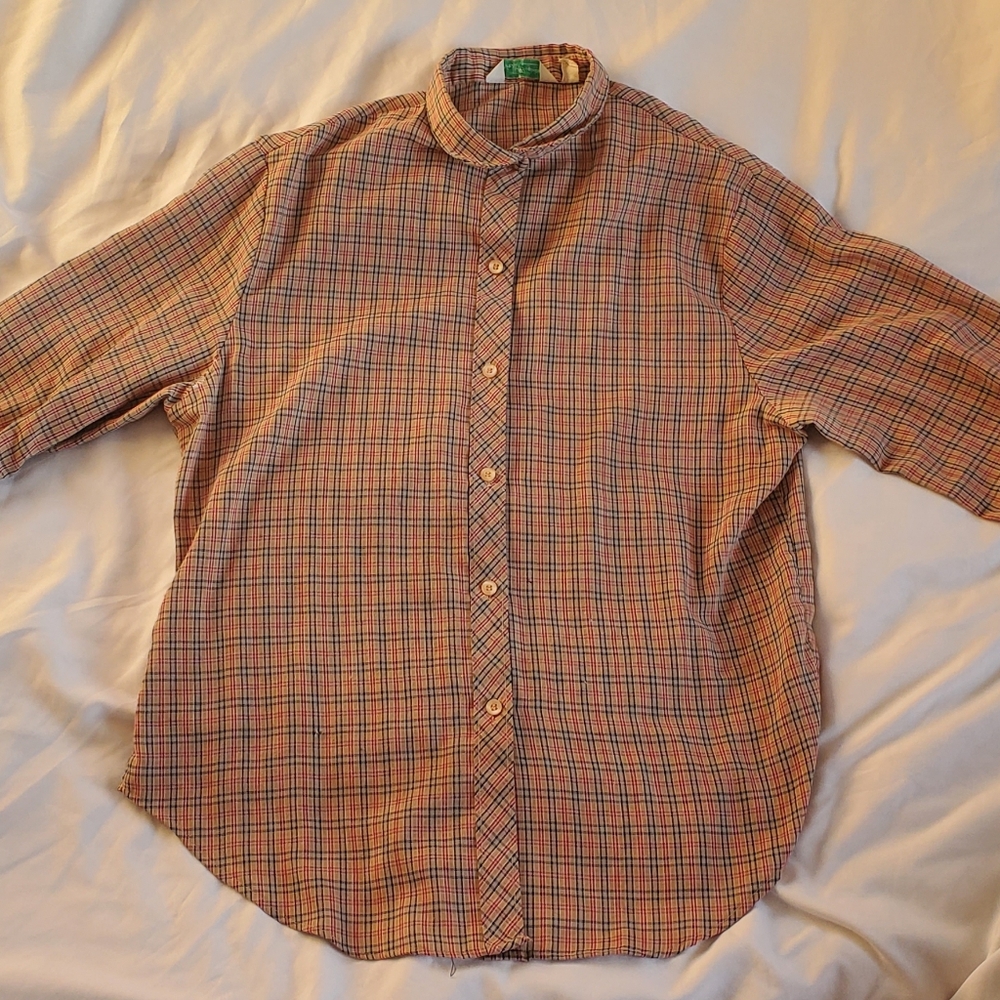 Sears Jr Bazaar Vtg Women's Plaid Button-Up Shirt Cotton Blend Long Sleeves Sz M